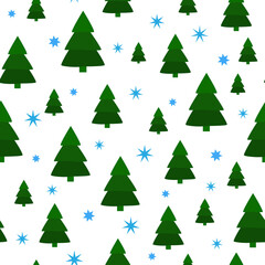 Christmas tree pattern with stars and snowflakes. Vector new year christmas pattern.