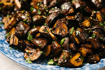 Marinated and roasted cremini mushrooms
