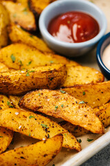 Closeup photo of spicy potato wedges