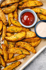 Overhead photo of spicy potato wedges