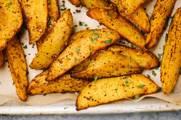 Overhead photo of spicy potato wedges