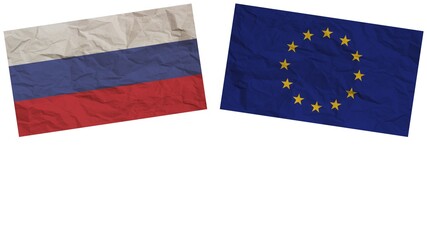 European Union and Russia Flags Together Paper Texture Effect Illustration