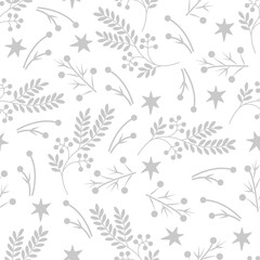 The New Year's background is gray and white.Seamless tiles, for wrapping paper, fabric production, wallpaper, greeting cards.Vector illustration