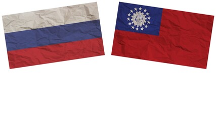 Myanmar Burma and Russia Flags Together Paper Texture Effect Illustration