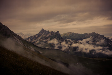 Landscape view of the Swiss Alpes from the Kaiseregg and Luchere Mountains, Shot in Jaun area,...