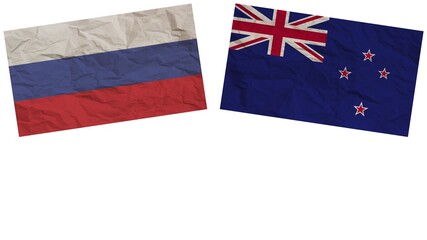 New Zealand and Russia Flags Together Paper Texture Effect Illustration