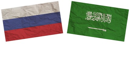 Saudi Arabia and Russia Flags Together Paper Texture Effect Illustration