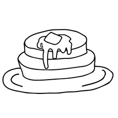 メイプルシロップをかけたパンケーキの線画イラスト