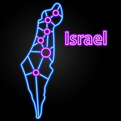 Israel map neon, isolated vector illustration.