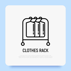 Clothes rack, rail thin line icon. Wardrobe equipment. Clothing hanger. Modern vector illustration of furniture for apparel storage.