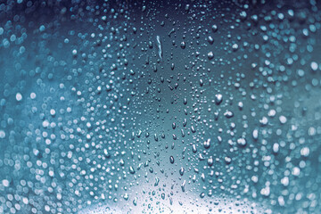 Fototapeta premium Rain drops on the window, rainy night with cool lights. Drop pattern.