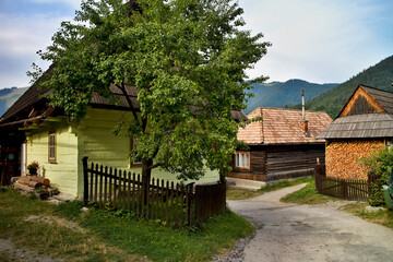 Fototapeta na wymiar Vlkolinec, Slovakia: period settlement with original wooden houses with unique architecture.