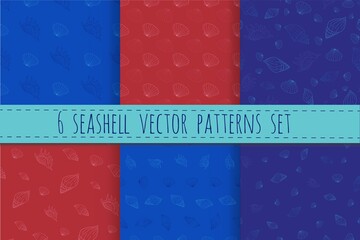 Seashell vector patterns set on red and blue backgrounds