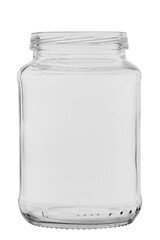 Empty transparent can jar for canning and preserving isolated on white background.