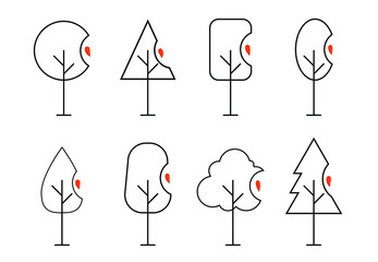 Collection of tree vector illustration isolated on white background. Set of autumn trees icons.