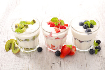 glasses of yogurt and berries fruits