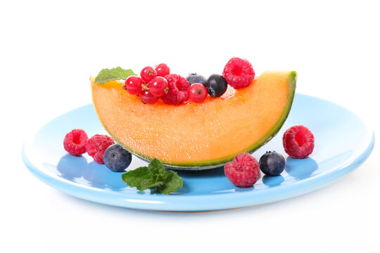 Melon Slice With Berries Fruits