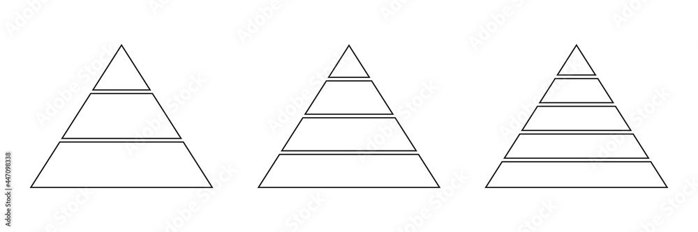 Wall mural pyramids line icon set for infographics. triangles outline with 3, 4, 5 levels. hierarchy design gra