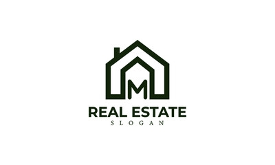 Alphabet M Real Estate Monogram Vector Logo Design, Letter M House Icon Template