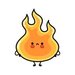 Cute sad Fire character. Vector hand drawn cartoon kawaii character illustration icon. Isolated on white background. Fire character concept