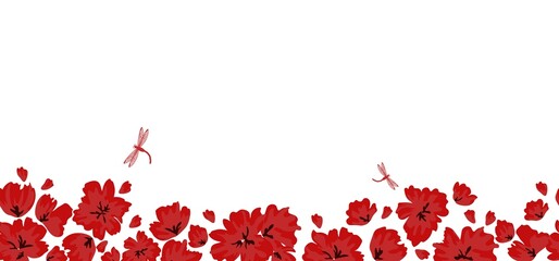 Red poppies on a white background. Floral seamless pattern with big bright flowers.Summer vector illustration for print textile,fabric,wrapping paper.