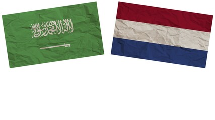 Netherlands and Saudi Arabia Flags Together Paper Texture Effect Illustration