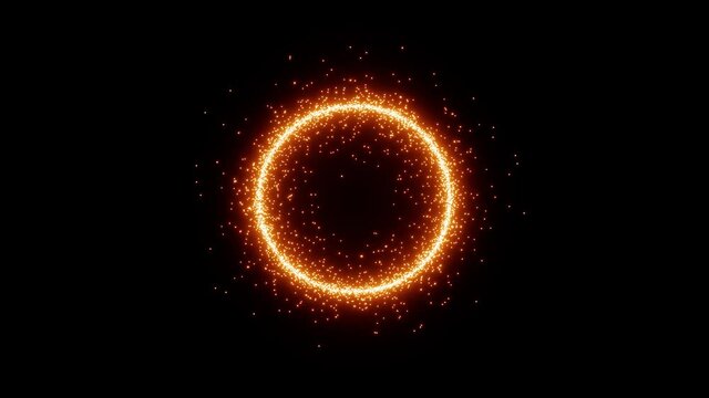 Bright flying sparks of particles, spinning in a circle. For logo and title placement, event, concert, presentation, site. Video animation Ultra HD 4K 3840x2160