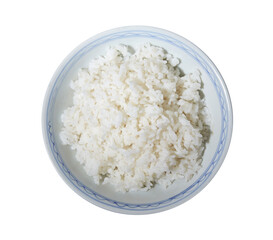 Cooked rice on old style plate isolated on white background