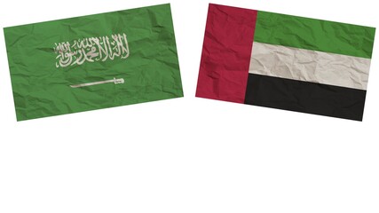 United Arap Emirates and Saudi Arabia Flags Together Paper Texture Effect Illustration