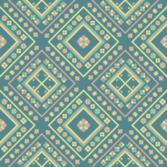 ethnics geometric yellow seamless in green background for fabric