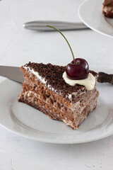 Vegan healthy Blackforest cake with cherries and almond cream