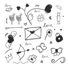 Hand drawn abstract scribble doodle elements. love doodle concept. .used for concept design isolated on white background