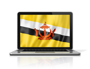 Bruneian flag on laptop screen isolated on white. 3D illustration