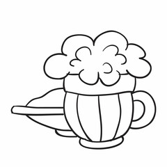 sketch, beer in a large glass with foam, coloring book, isolated object on white background, wind illustration,