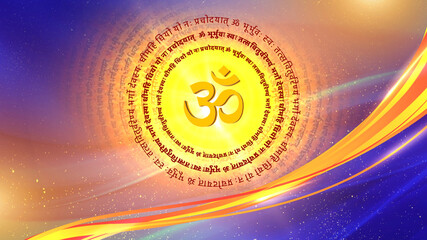 Aum Hinduism  religious background is perfect for any type of news or information presentation. The background features a stylish and clean layout  - obrazy, fototapety, plakaty