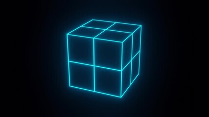  blue neon lattice rotating cube. Abstract animation 4k render - Powered by Adobe