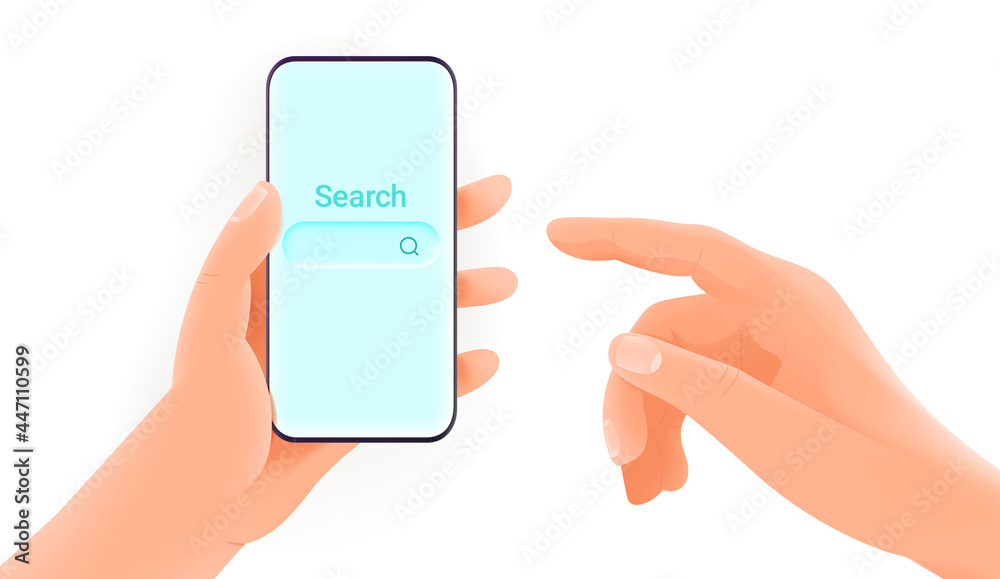 Poster Man holding smartphone and using search engine