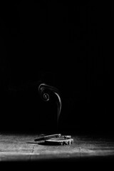 Black and white photo of a smoking cigarette on a black background