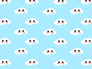 Fototapeta premium Cute cartoon face cloud seamless pattern blue background, vector illustration