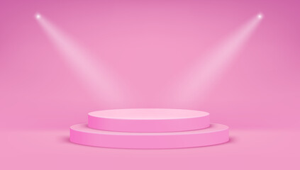 Bright pastel pink studio with corcle ledder