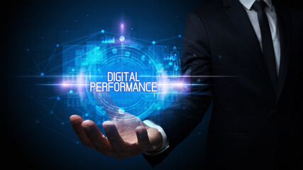 Fototapeta premium Man hand holding digital technology concept