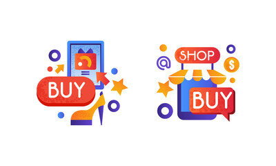 Set of Shopping Colorful Icons, E-commerce, Shopping and Payment Technologies Flat Vector Illustration