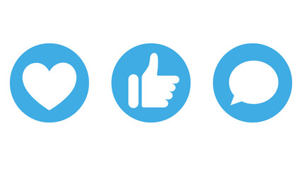Thumbs up, heart and comment icons. Buton for social media.Vector illustrations