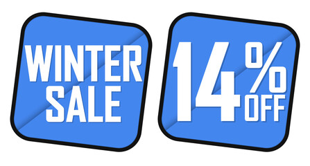Winter Sale, 14% off, banners design template, discount tags, vector illustration