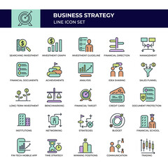 Business Strategy Multicolor Line Icon Set Premium Icon Templates