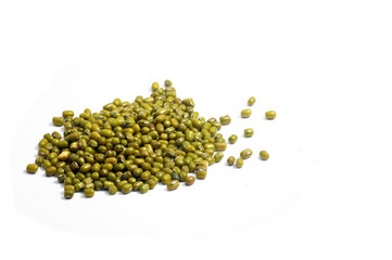 Raw mung beans isolated on white background