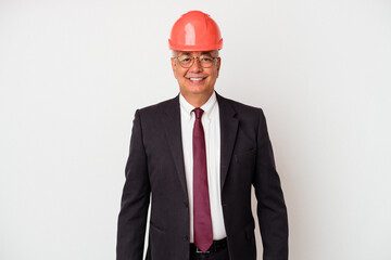 Senior american arquitech man isolated on white background happy, smiling and cheerful.
