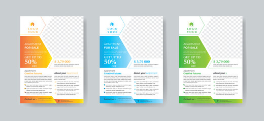 Real Estate Flyer with Orange, Blue and Green Color Accents Template