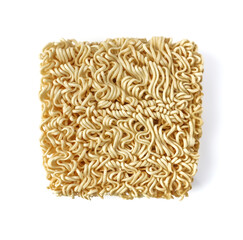top view dried raw instant noodles isolated on a white background