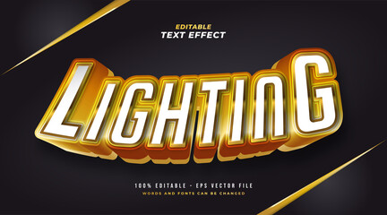 Lighting Text in White and Gold with 3D Embossed Effect. Editable Text Style Effect